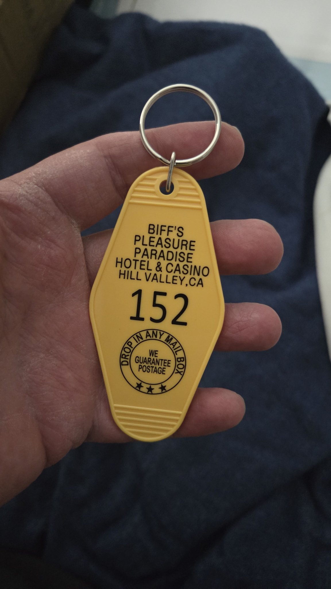 Back to the Future themed keychain from Biff's Pleasure Paradise Hotel