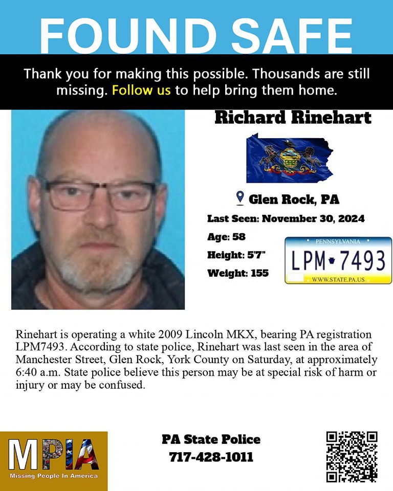 UPDATE FOUND SAFE! Rinehart... - Missing People In America | Facebook