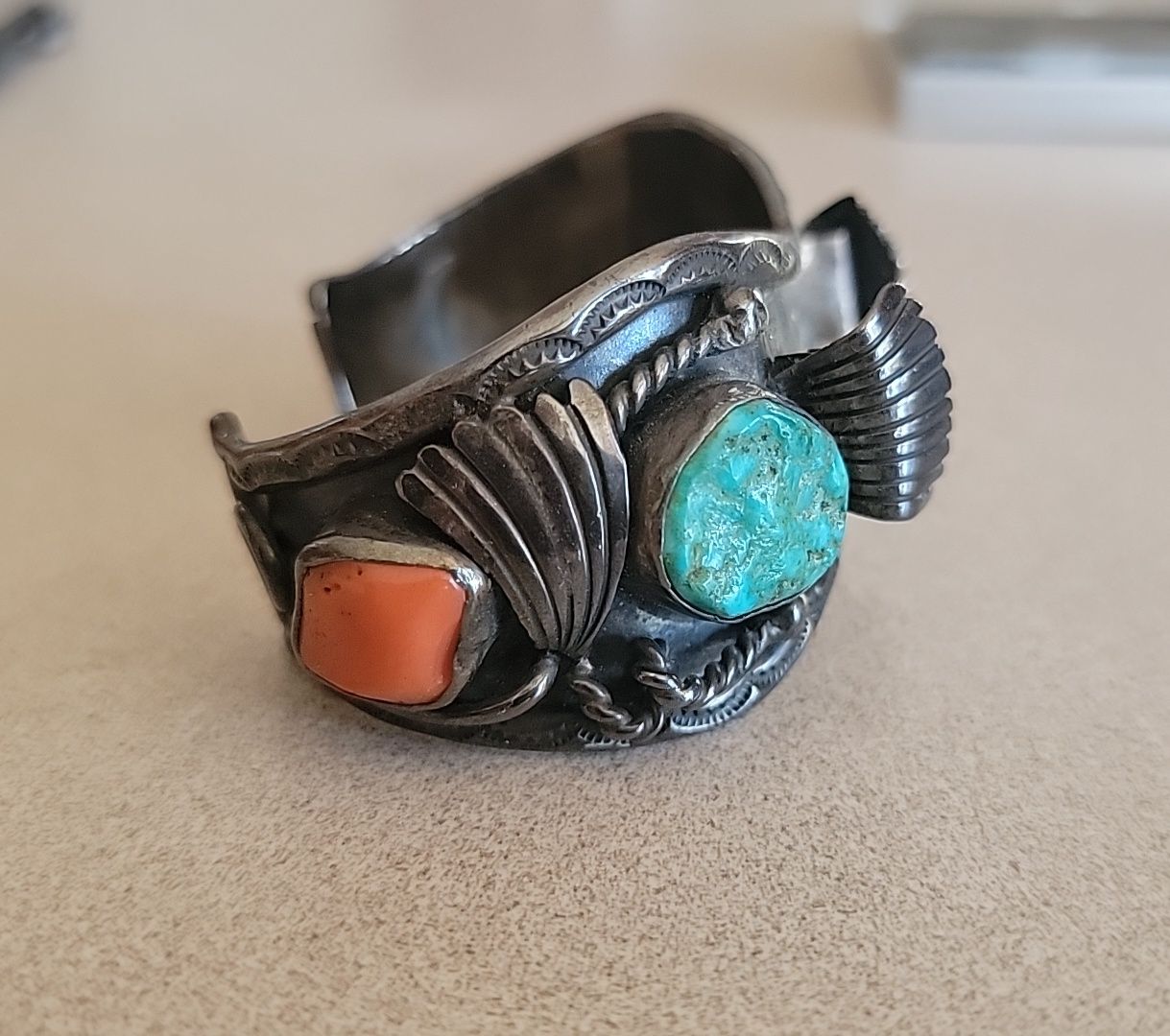 silver925×turquoise×coral skullring 【公式通販】