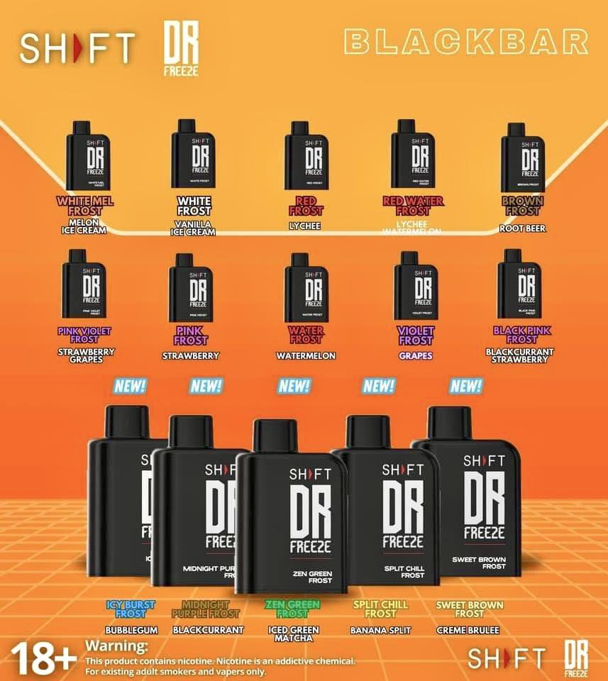 SHIFT DR FREEZE BLACKBAR”🔥 Available here @Vapors Hub Vape Lounge Visit  us! We deliver🛵 📍Palmayo, Ressetlement 📍Apalit, Ressetlement