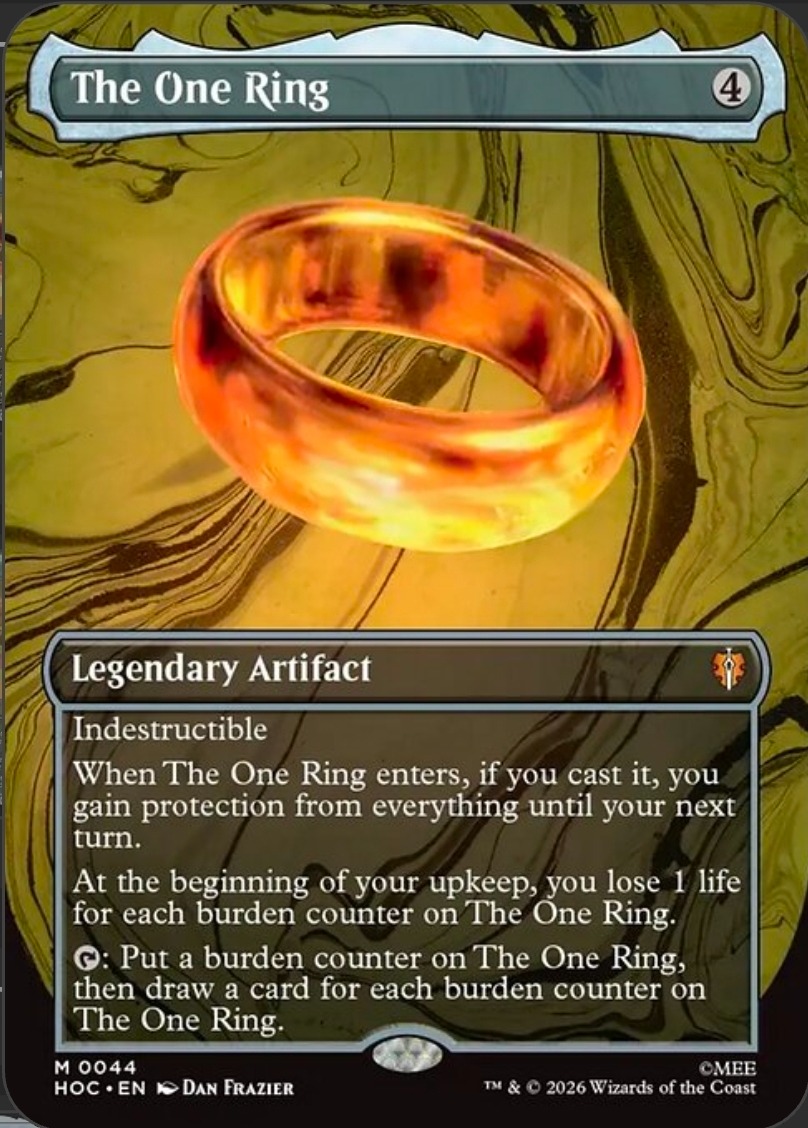 lord of the rings mtg ring cards One (Borderless Alternate Art) [The the Rings: Tales of Middle-Earth] earth (LTR) #220 Illustrated by Campbell White Magic MTG Lord of the Rings