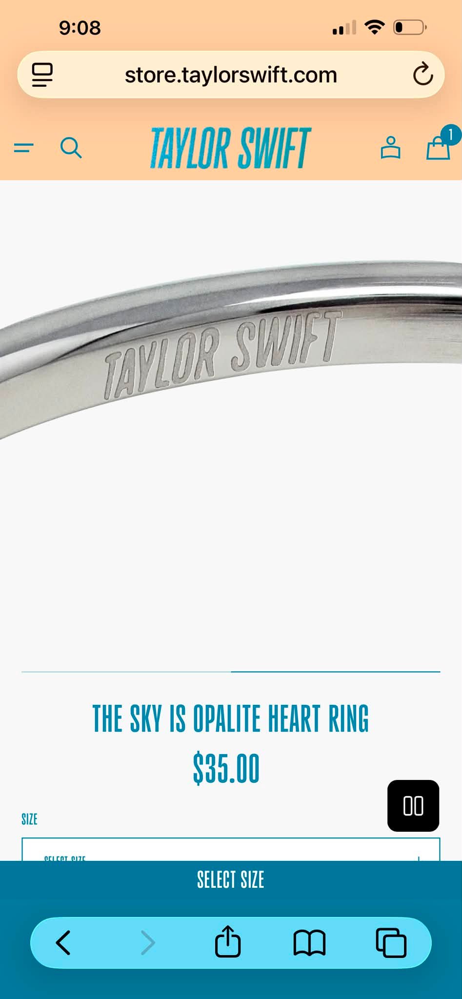 Is the Opalite ring from Taylor Swift's website missing engraving?