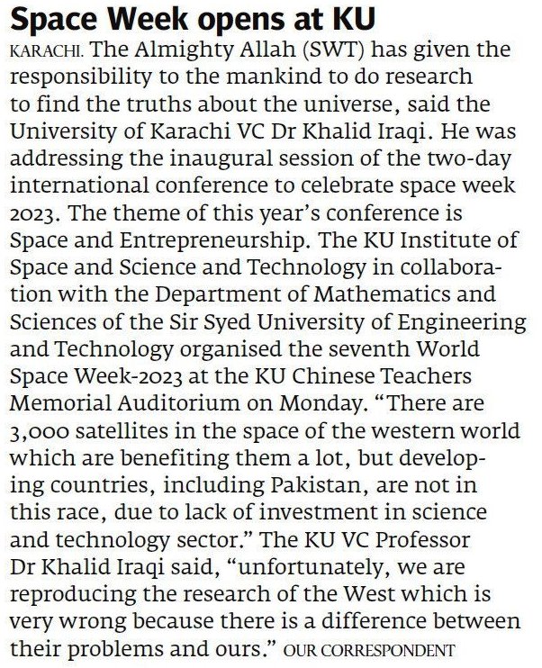 Institute of Space Science & Technology - ISST, University of Karachi ...