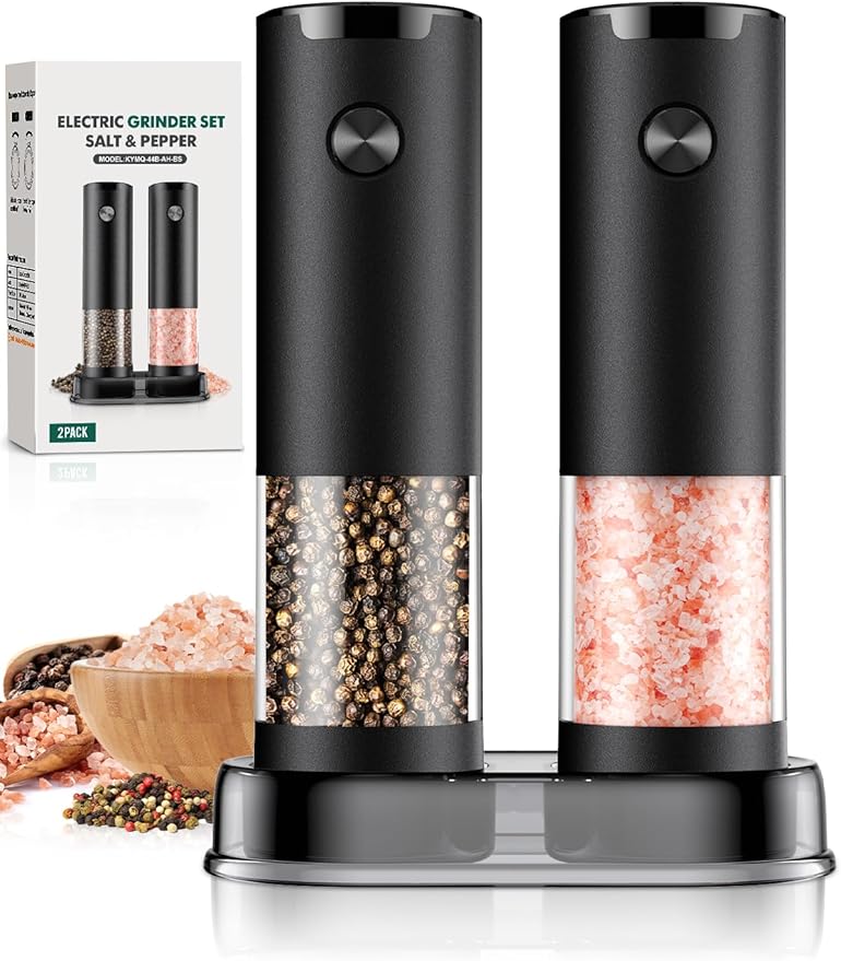Electric Salt And Pepper Grinder Set - Rechargeable, Stainless Steel, Adjustable Coarseness With Storage Base
