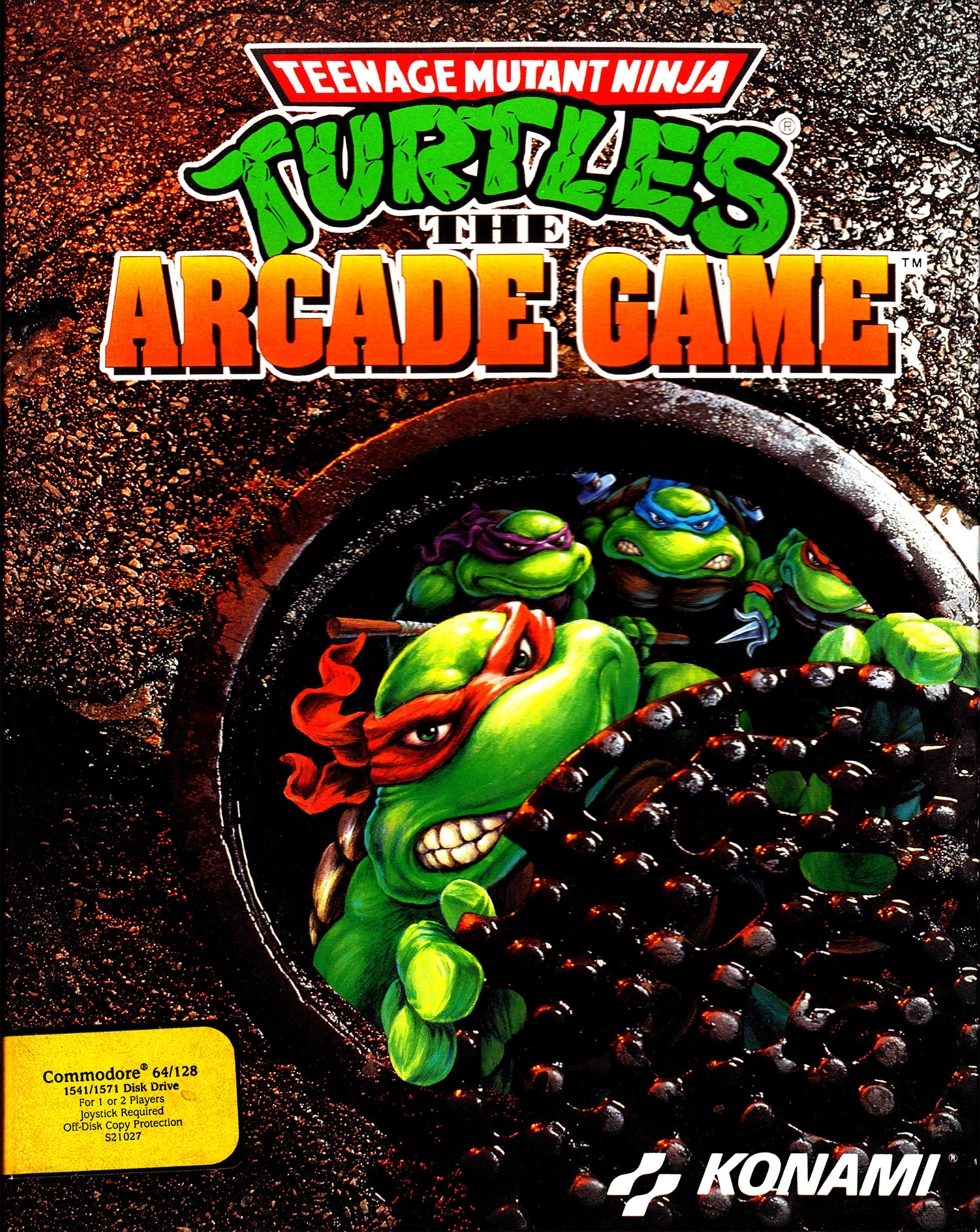 Commodore 64 cover art for Teenage Mutant Ninja Turtles The Arcade