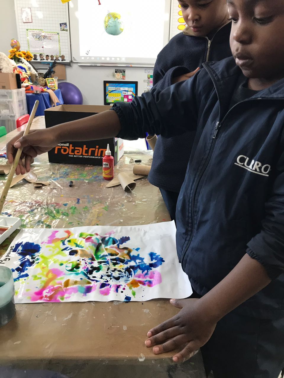 Curro Waterfall - Grade R splatter painting! Learning is...