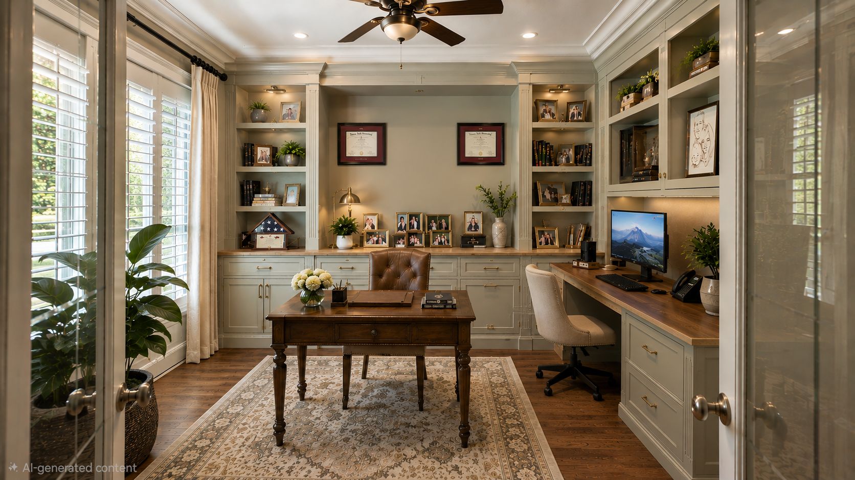 What are the best cabinet colors and layouts for a home office?
