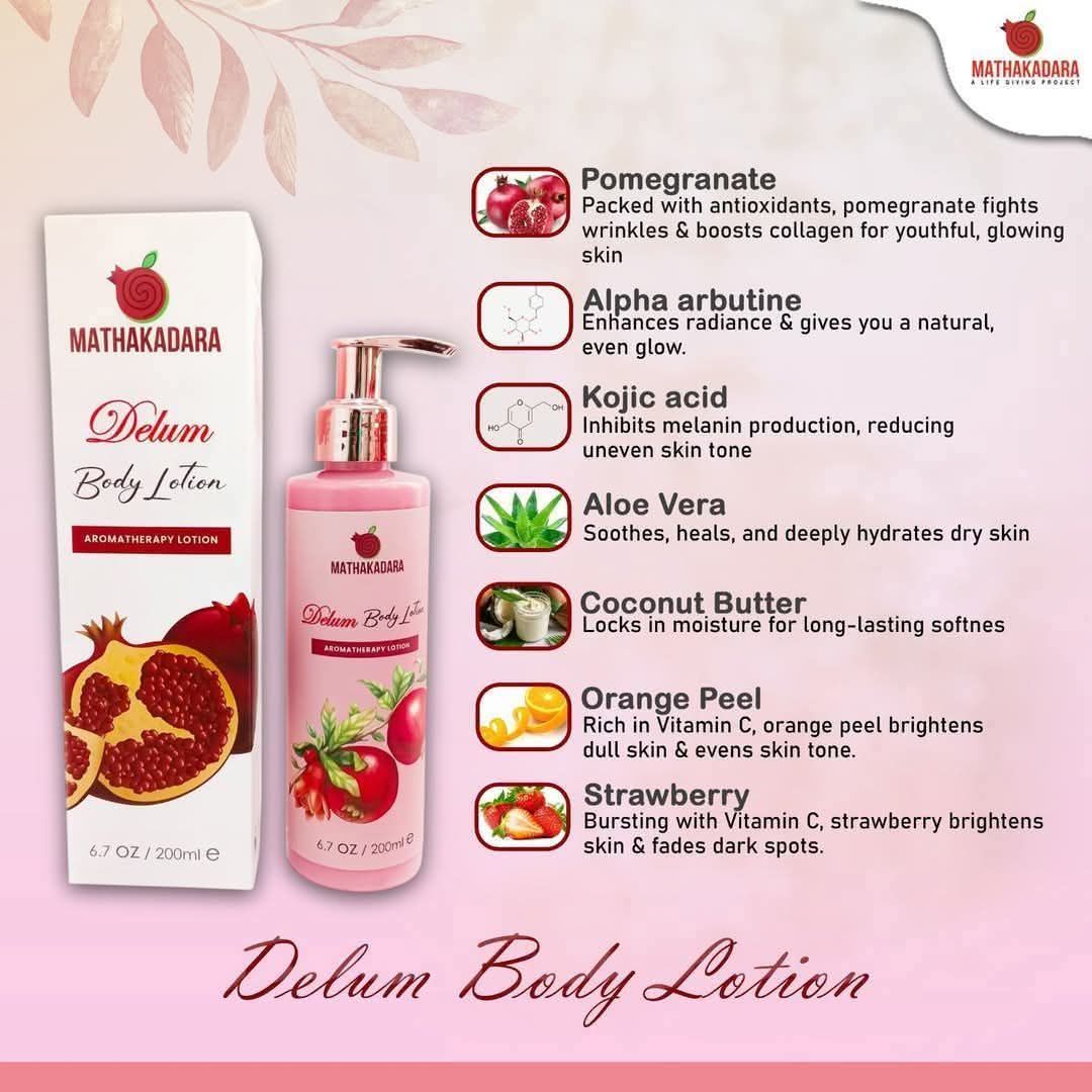 l-glutathione pome whitening body lotion in red 🌸✨ Glow Naturally with Delum Lotion! ✨🌸 Infused with 🌺 pomegranate, 🍓 strawberry, 🍊 orange peel, and 💧 aloe vera, this luxurious brightens, hydrates, and pampers your skin 💖💆‍♀️ Say Combination Skin Supplements