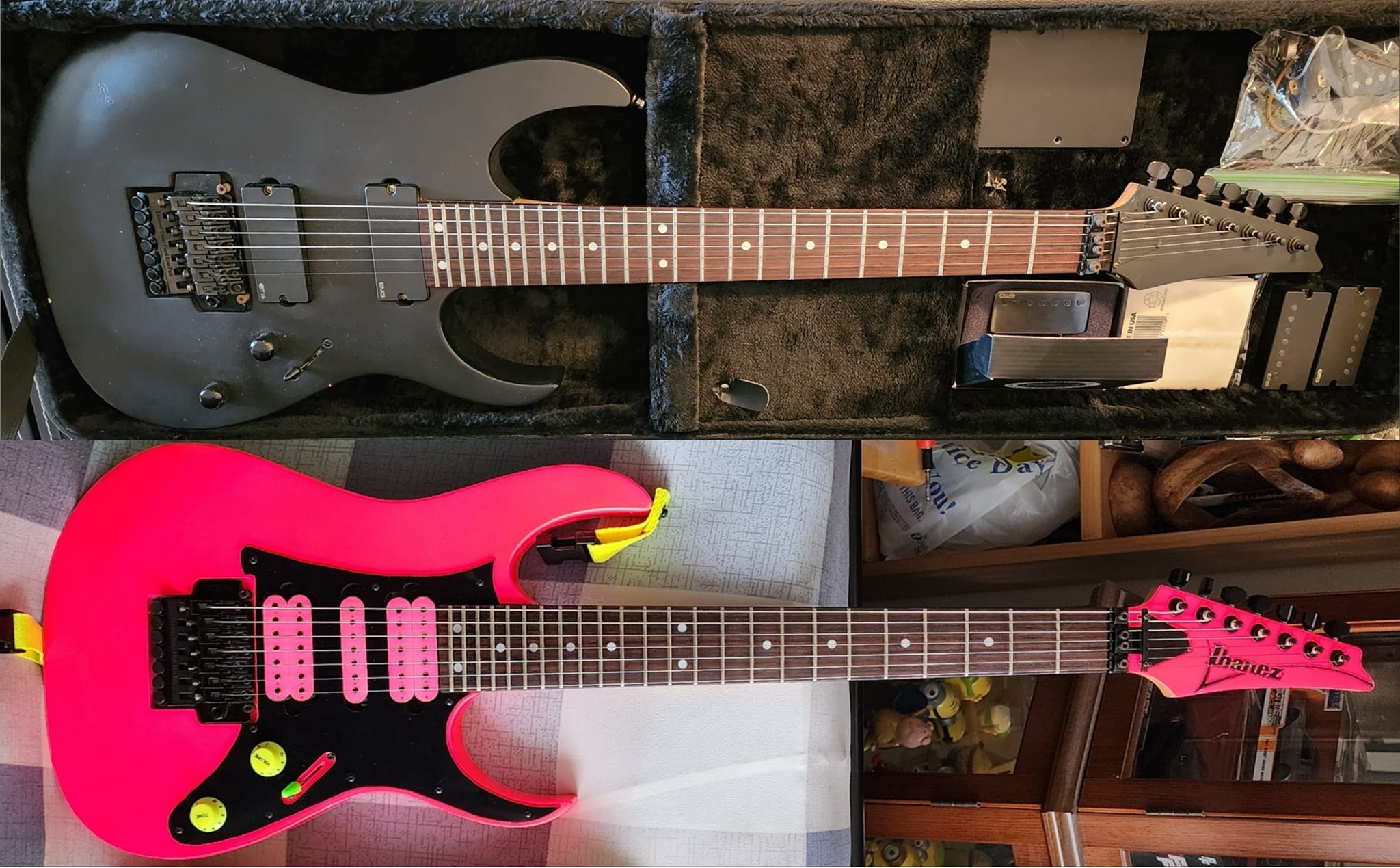 Customized 2001 Ibanez RG2077XL in neon orange crackle