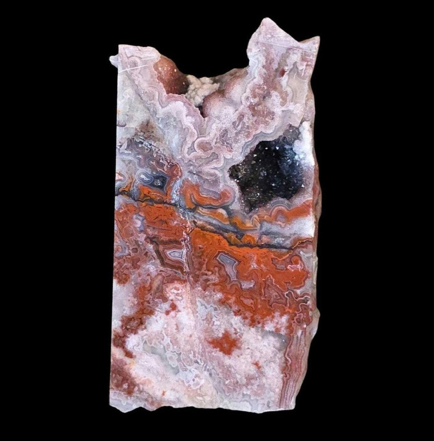 Crazy lace agate with crystal pockets for sale