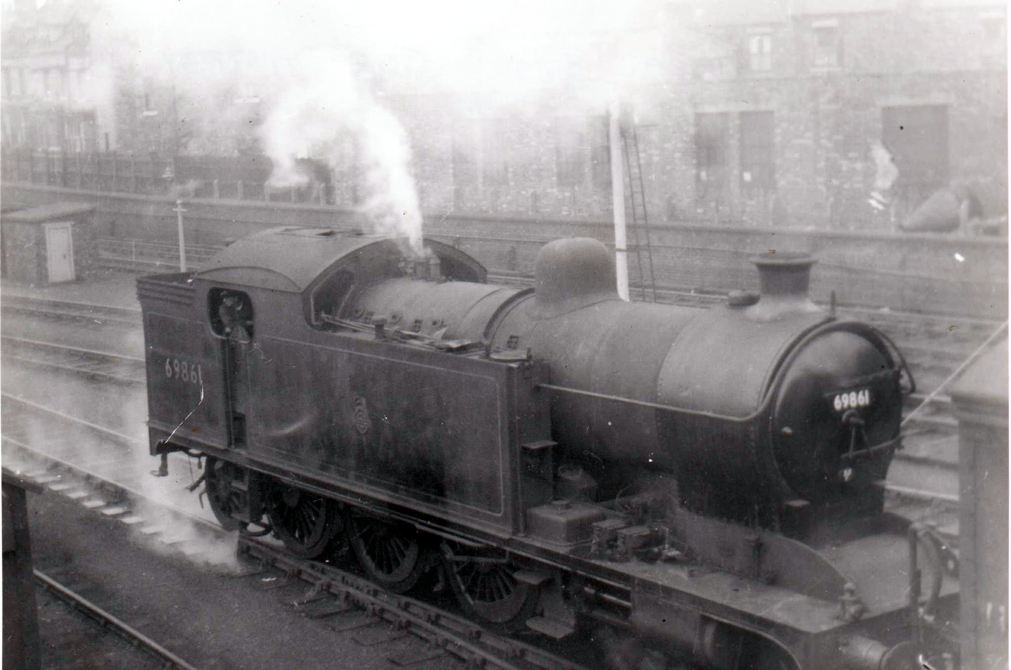 1956 photo of 4-6-2 tank engine 69861 at Scarborough