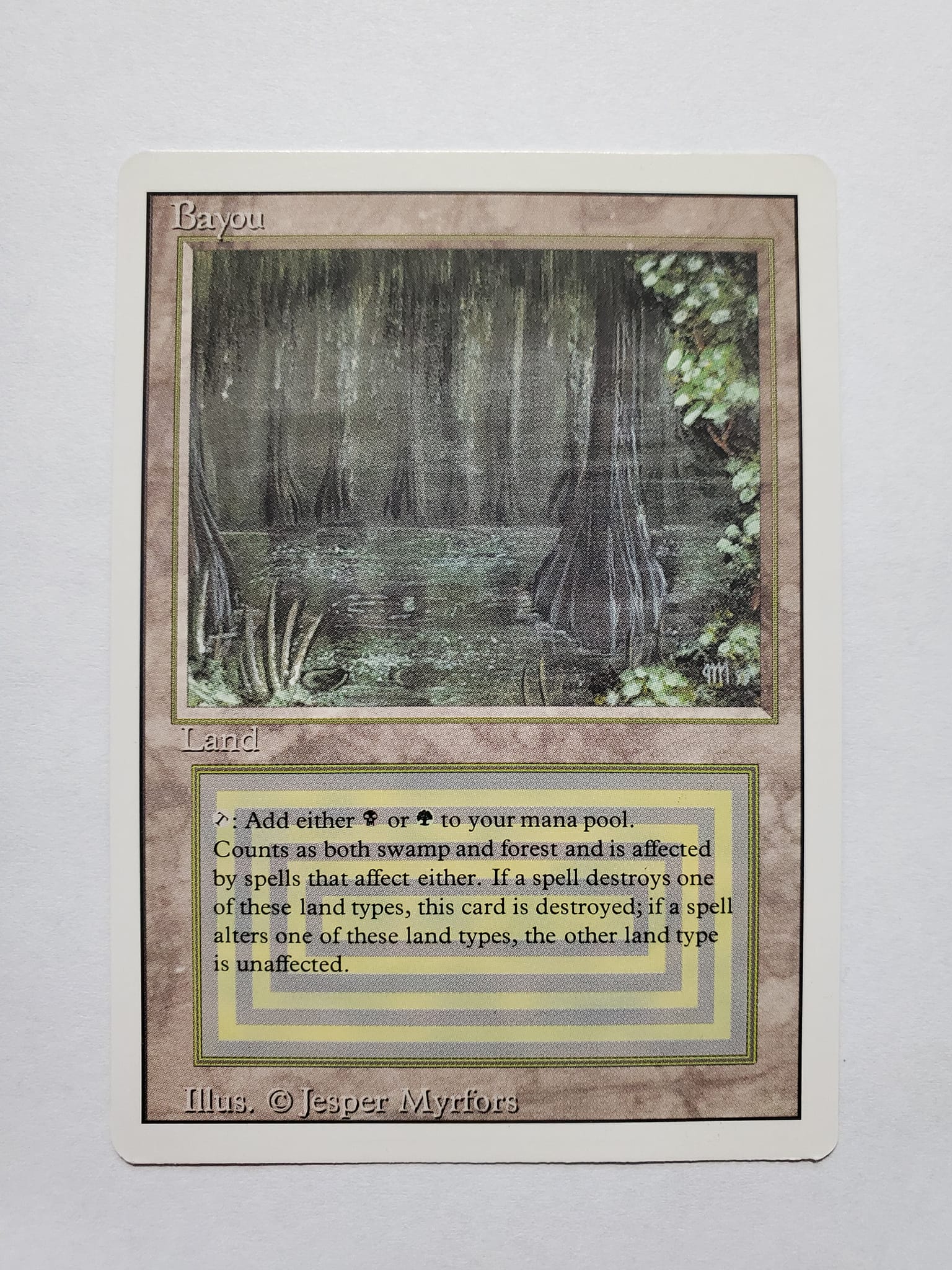 Authentic Magic: The Gathering trading card is a Bayou dual land