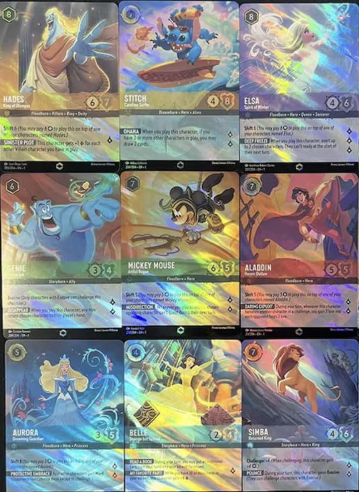 disney pokemon cards 100 Lorcana Rise of the Floodborn Collector's Edition 3 uncommon cards How Disney Lorcana Compares To