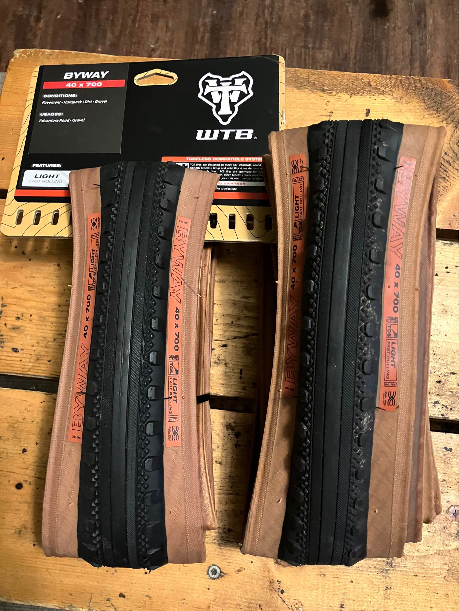 WTB Byway Tire - 700 x 40, TCS Tubeless, Folding, Black/Tan, Pair: $60