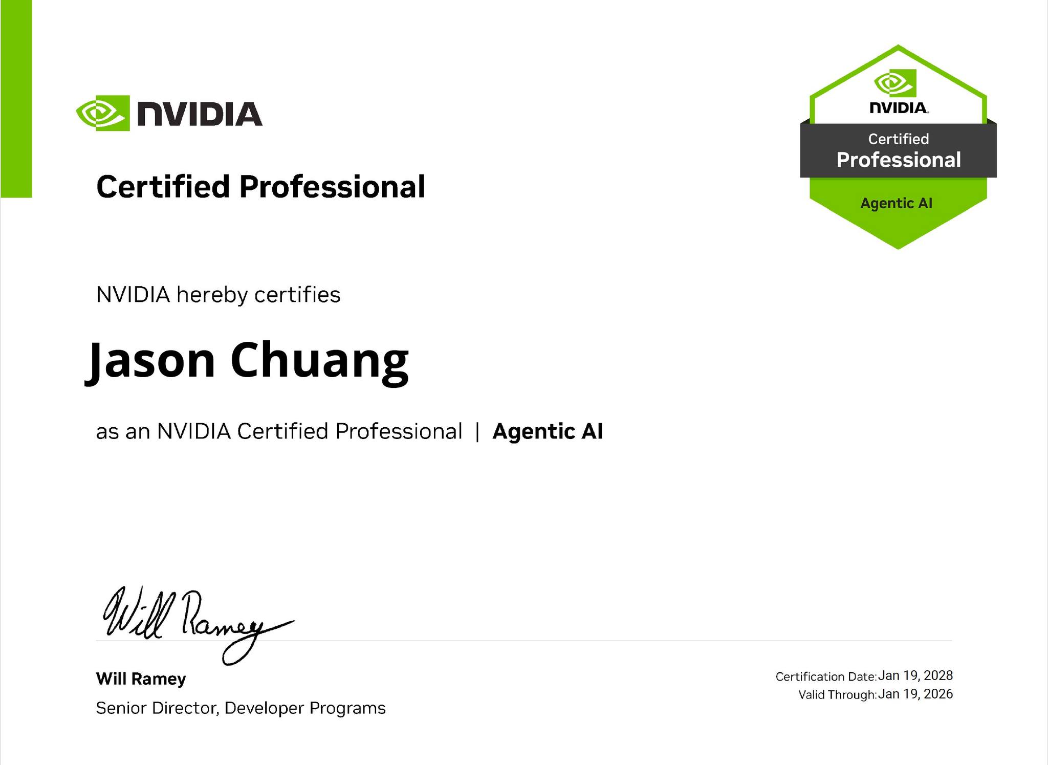 我已完成了 NVIDIA的新資格認證：NVIDIA Certified Professional in Agentic AI！ 透過新的考試 ...