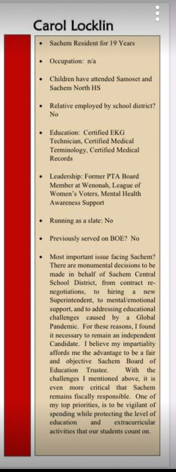 Carol Locklin Sachem Board of education