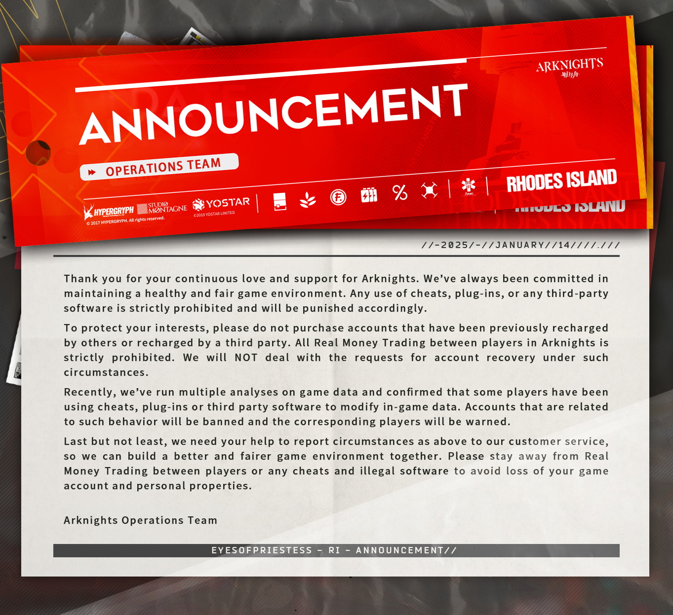 Arknights - Dear Doctor, Recently, we noticed that some... | Facebook