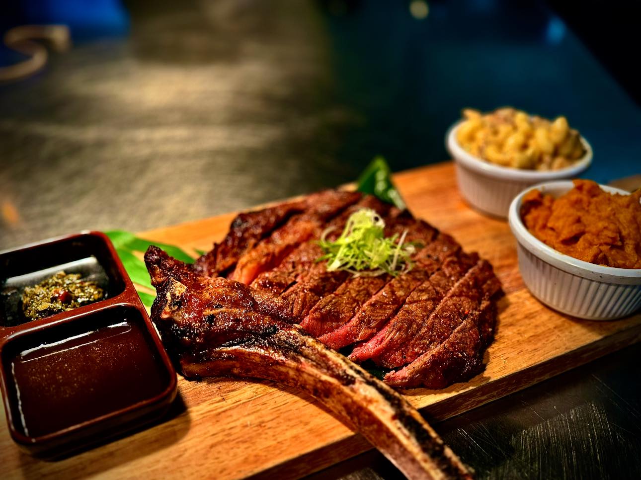 Kita - Bone-in Cowboy Ribeye 18oz two side : creamy pork belly Mac and ...