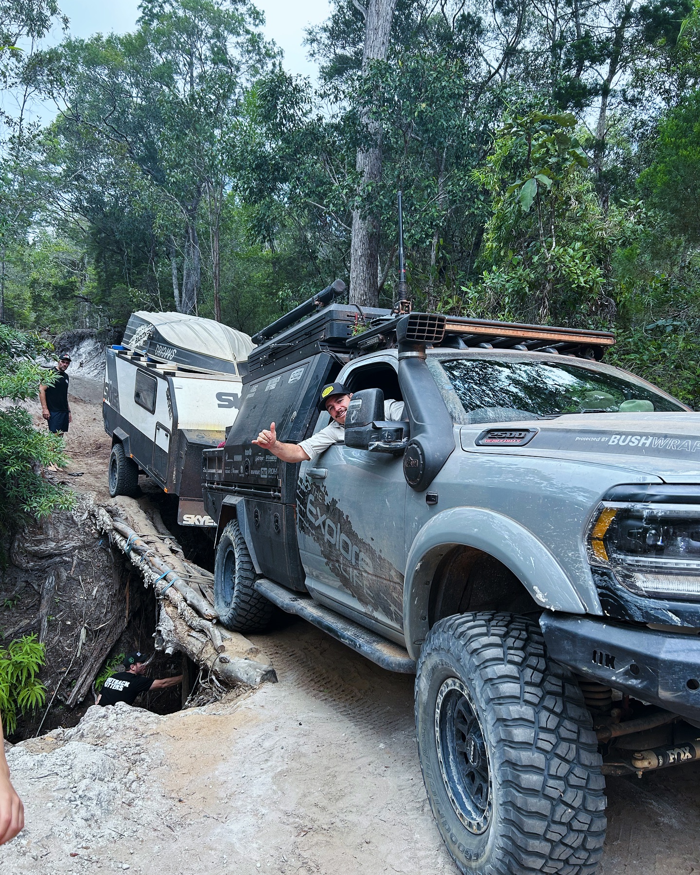 Skye RV - Log bridge crossing Cape York, towing a 11 ft...