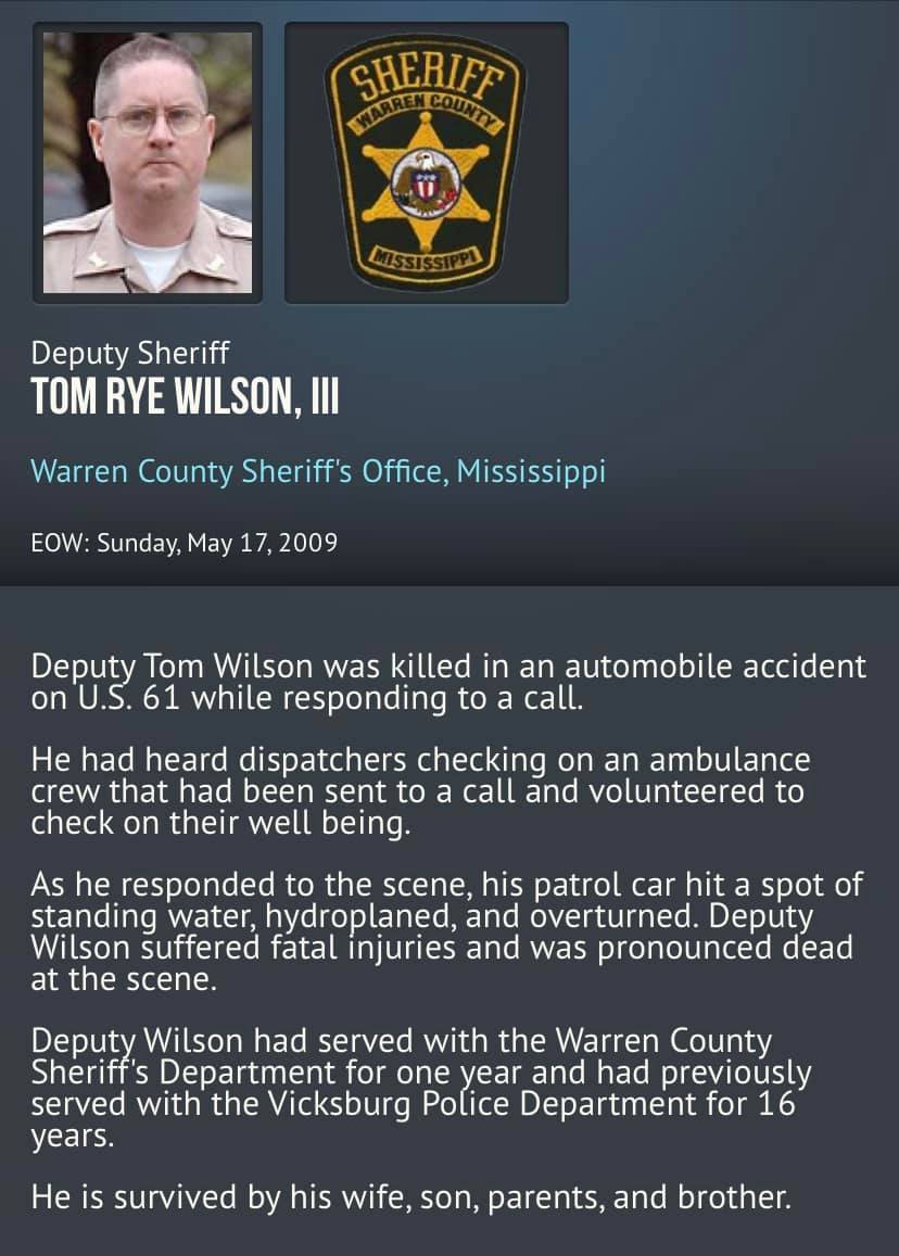 Mississippi COPS - Today we remember Deputy Sheriff Tom Rye Wilson, III ...