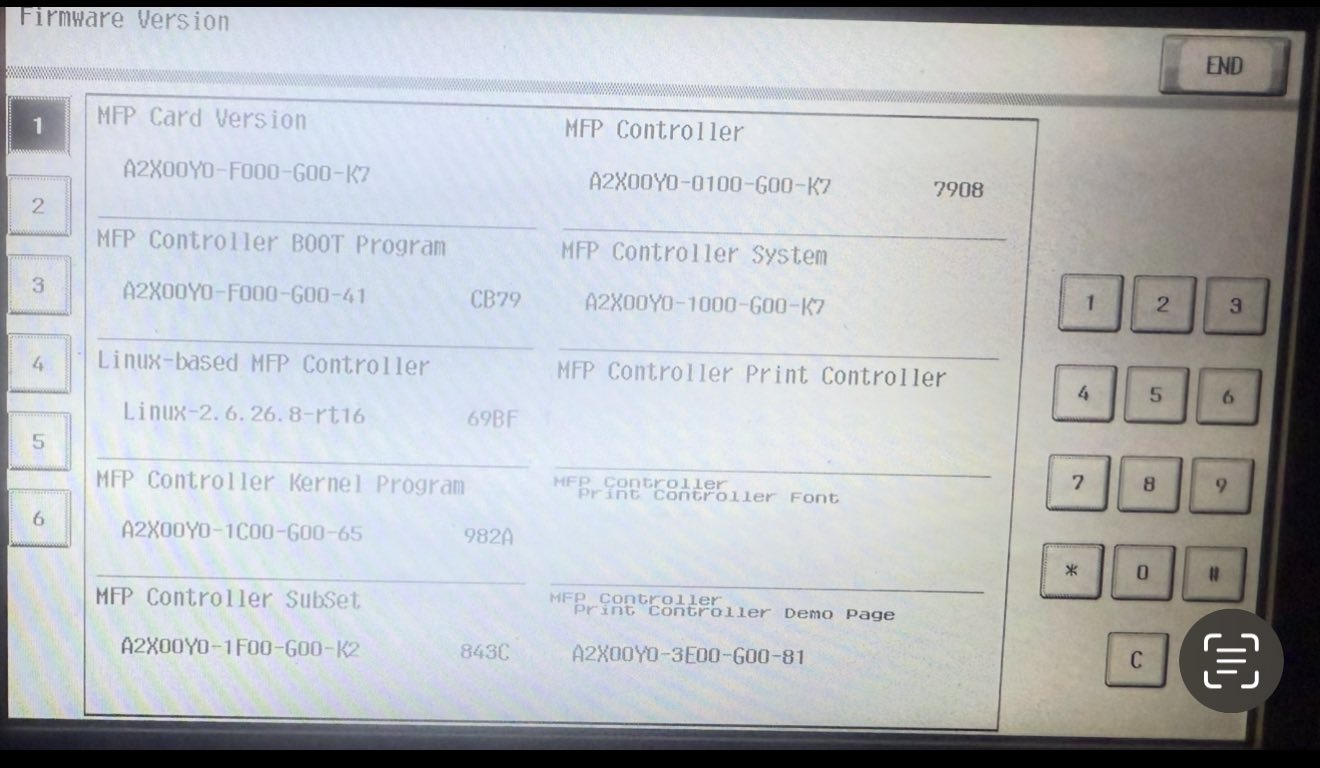 How to update firmware for Konica Minolta bizhub c654e after HDD