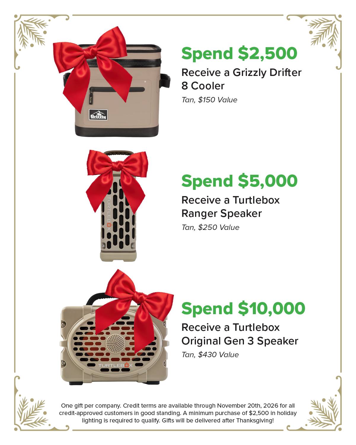 Christmas in July promo: free gifts with holiday lighting orders