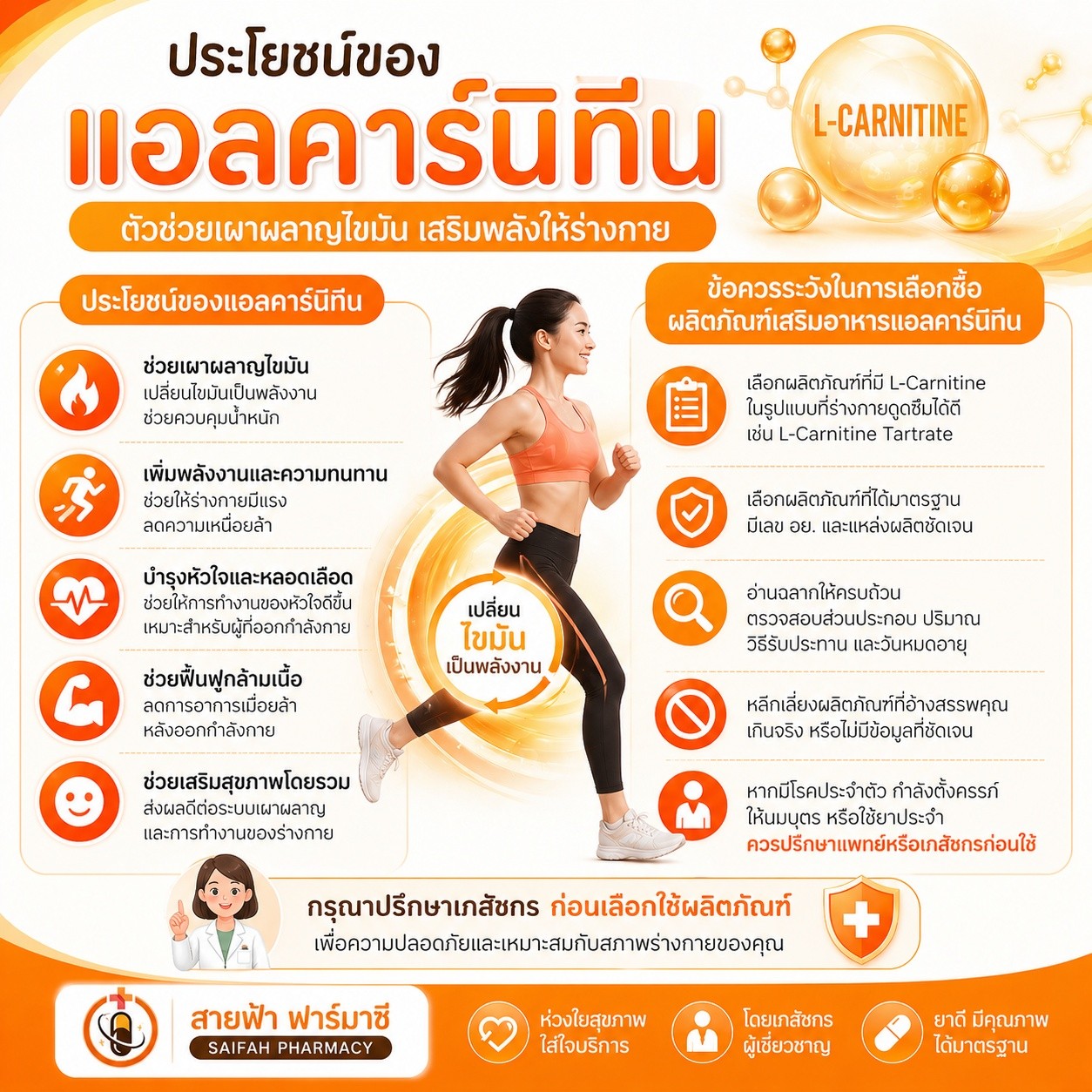 ✨ แอลคาร์นิทีน (L-Carnitine) ตัวช่วยเผาผลาญไขมัน เสริมพลังให้ร่างกาย ✨ หลายคนอาจเคยได้ยินว่า “แอลคาร์นิทีน” ช่วยเรื่องการลดน้ำหนัก แต่จริง ๆ แล้ว L -Carnitine มีบทบาทสำคัญในการเปลี่ยนไขมันให้เป็นพลังงาน และช่วยสนับสนุนการทำงานของร่างกายในหลายด้าน 