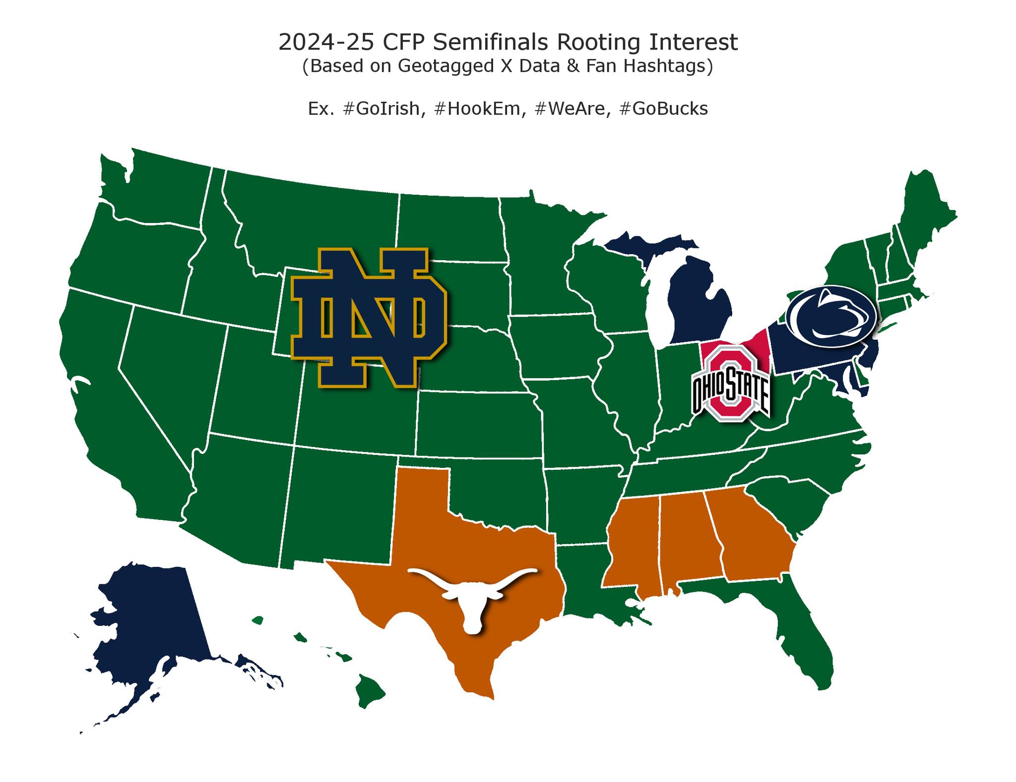 theScore - X map shows most of U.S. rooting for Notre Dame... | Facebook