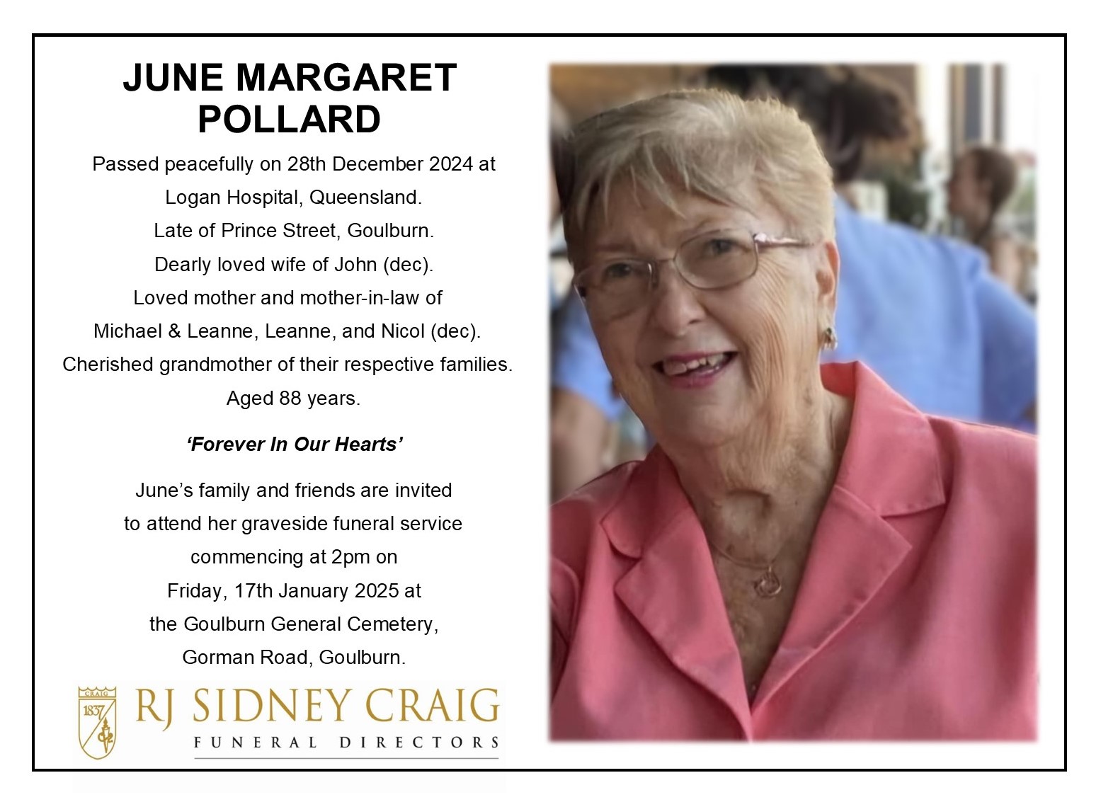 RJ - June Margaret Pollard 2pm, Friday 17th January 2025. | Facebook