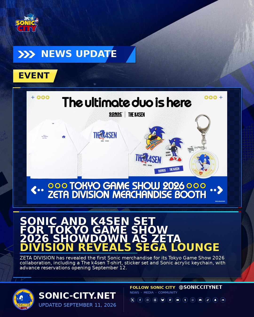 ZETA DIVISION SONIC THE HEDGEHOG ユニフォーム Sonic X K4sen TGS 2026 merchandise revealed by Zeta Division