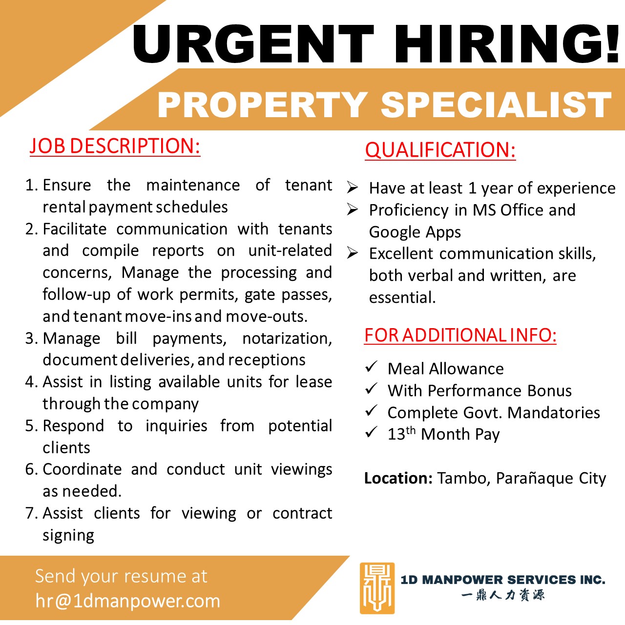 1D - We are looking for 𝐏𝐑𝐎𝐏𝐄𝐑𝐓𝐘 𝐒𝐏𝐄𝐂𝐈𝐀𝐋𝐈𝐒𝐓! Qualifications: ☑️ Have at ...