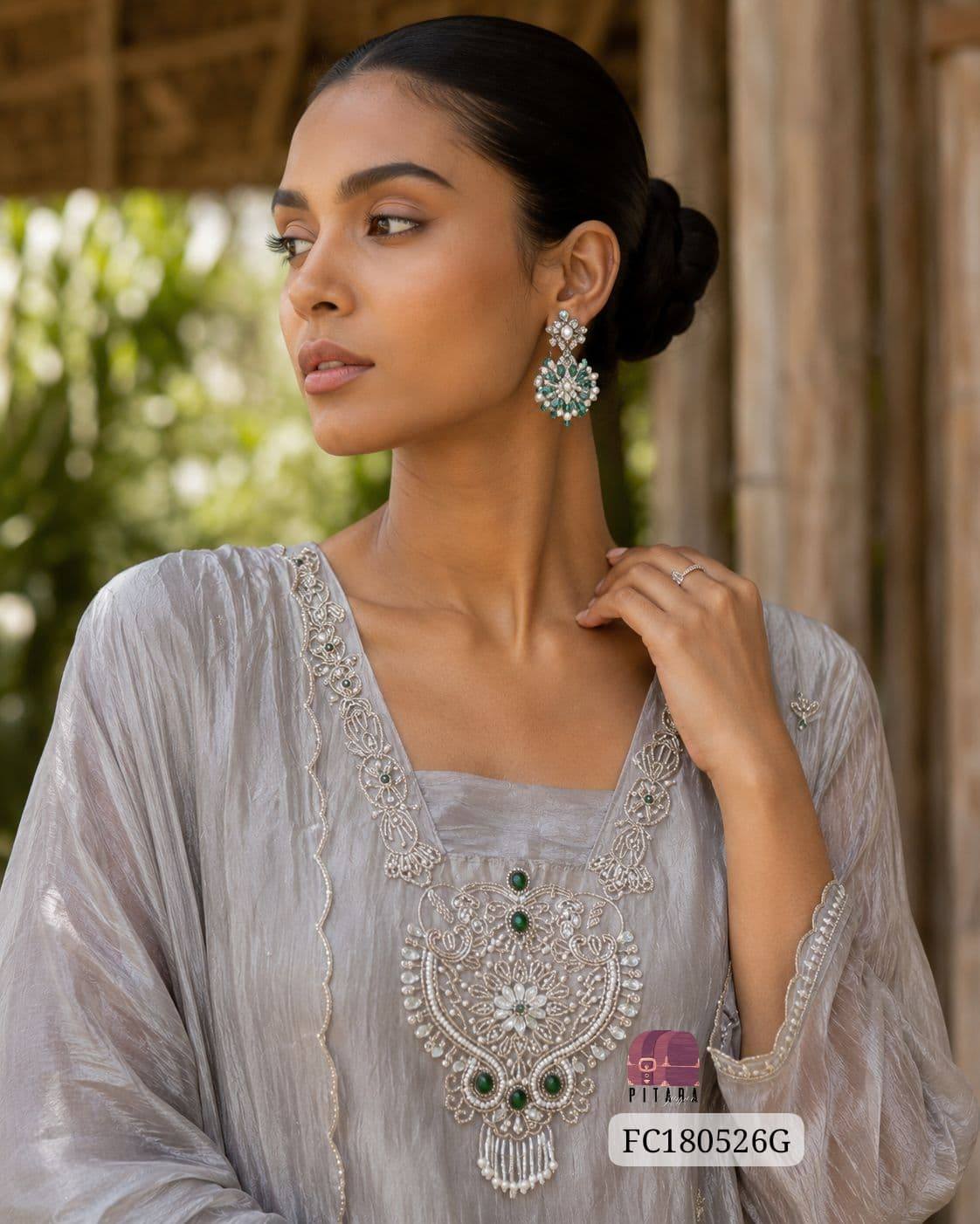 from pitara* *FC180526G* Premium crush glass tissue kurta with