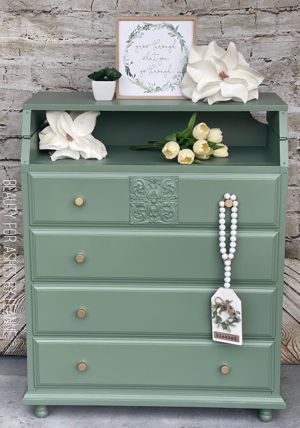 Thai Basil green nursery dresser with changing table