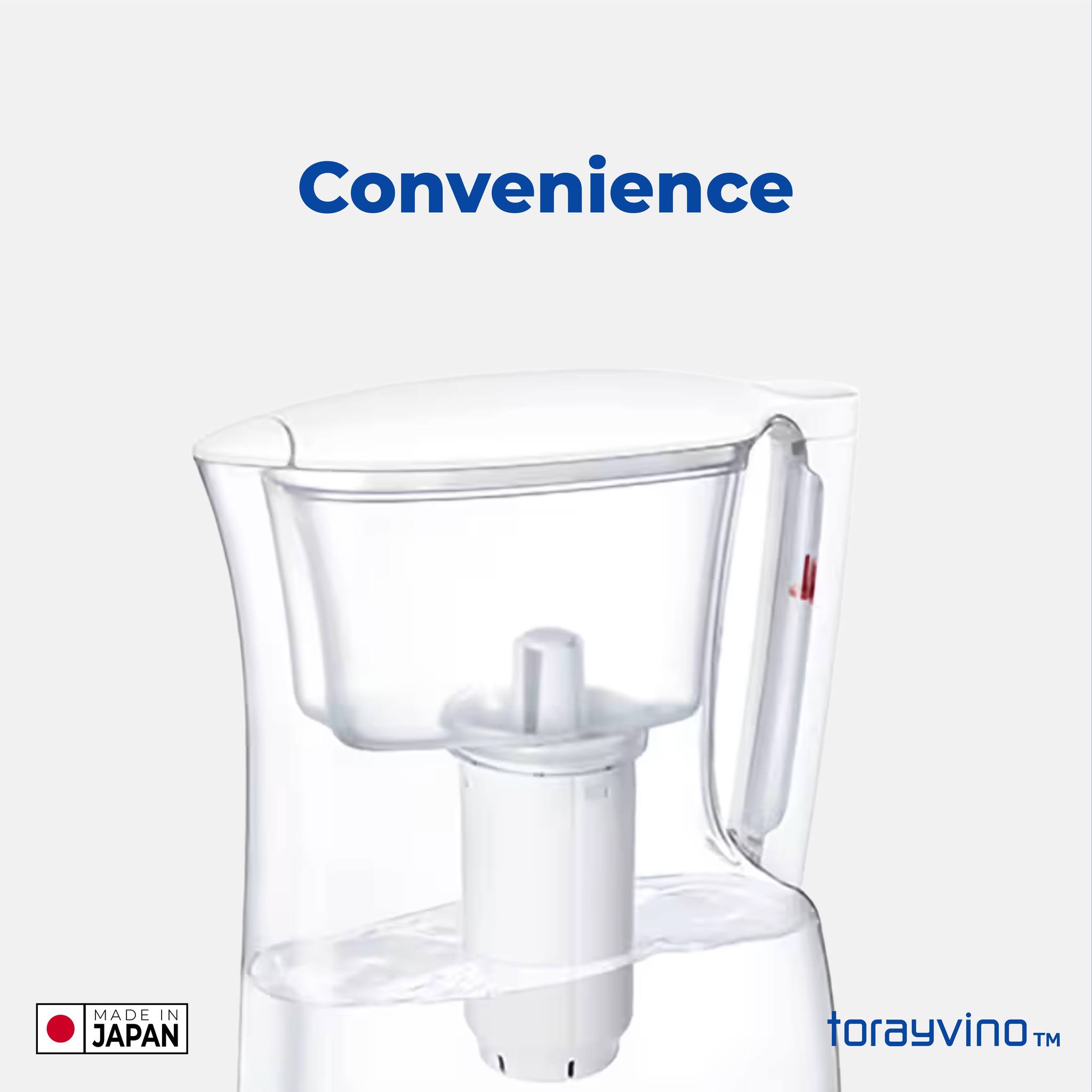 TORAY Torayvino Pitcher Water Purifier 1.2L PT302F - Activated Carbon Filter, Removes Chlorine & Impurities