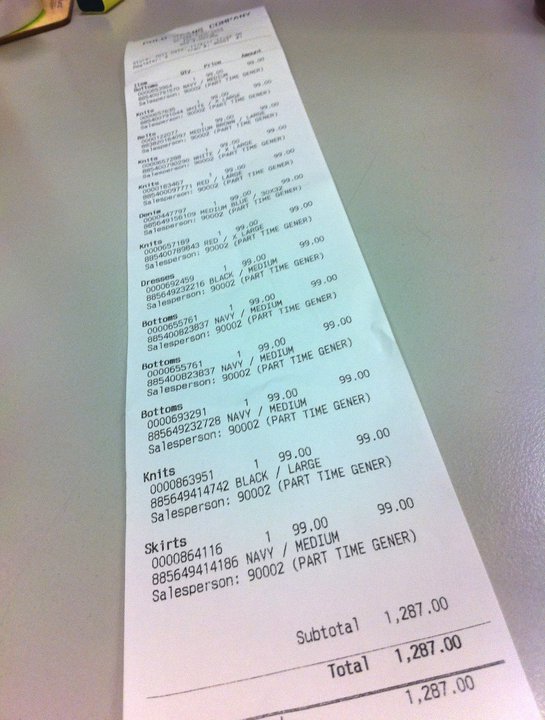 Ralph Lauren Store Receipts
