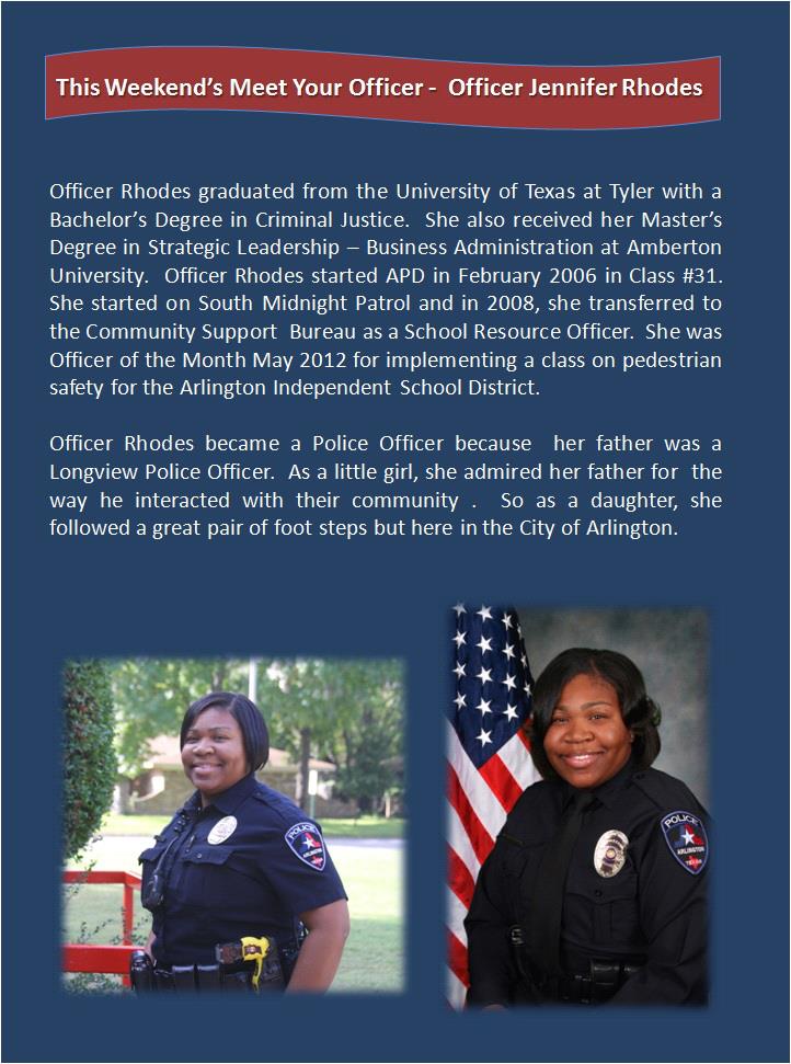 Arlington - This Weekend's Meet Your Officer - Officer Jennifer Rhodes ...