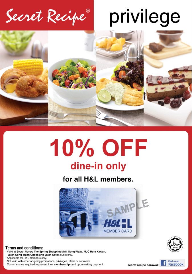 H L H L Member Card Privilege Secret Recipe 10 Off For Dine In At Secret Recipe Outlets In Kuching Facebook