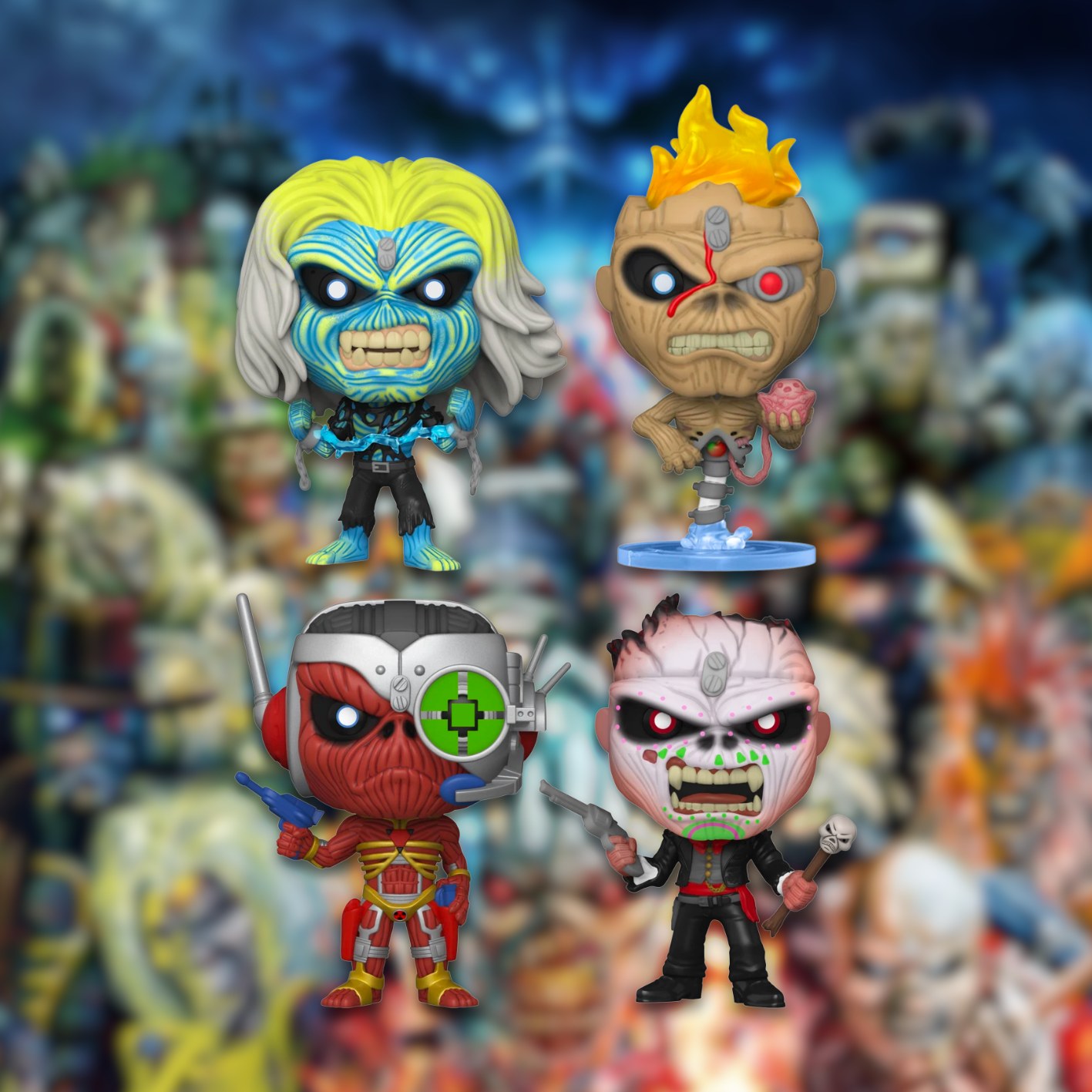 🚨PRE-ORDER: FUNKO POP! ROCKS: Iron Maiden - Eddie 4PK (Glow in