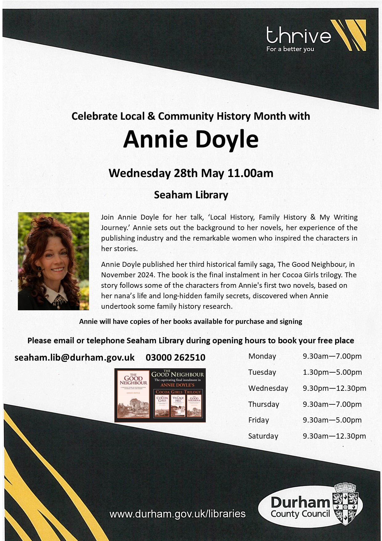 County - We're delighted to welcome local author Annie Doyle to Seaham ...