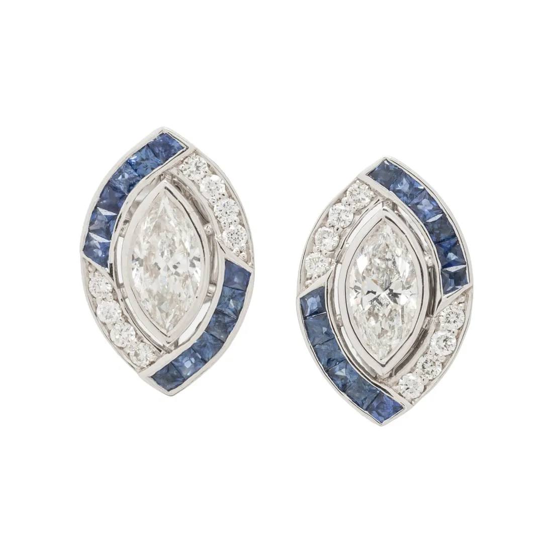 14K White Gold Round Cut 7.20 Ct Natural Blue Sapphire & Diamond