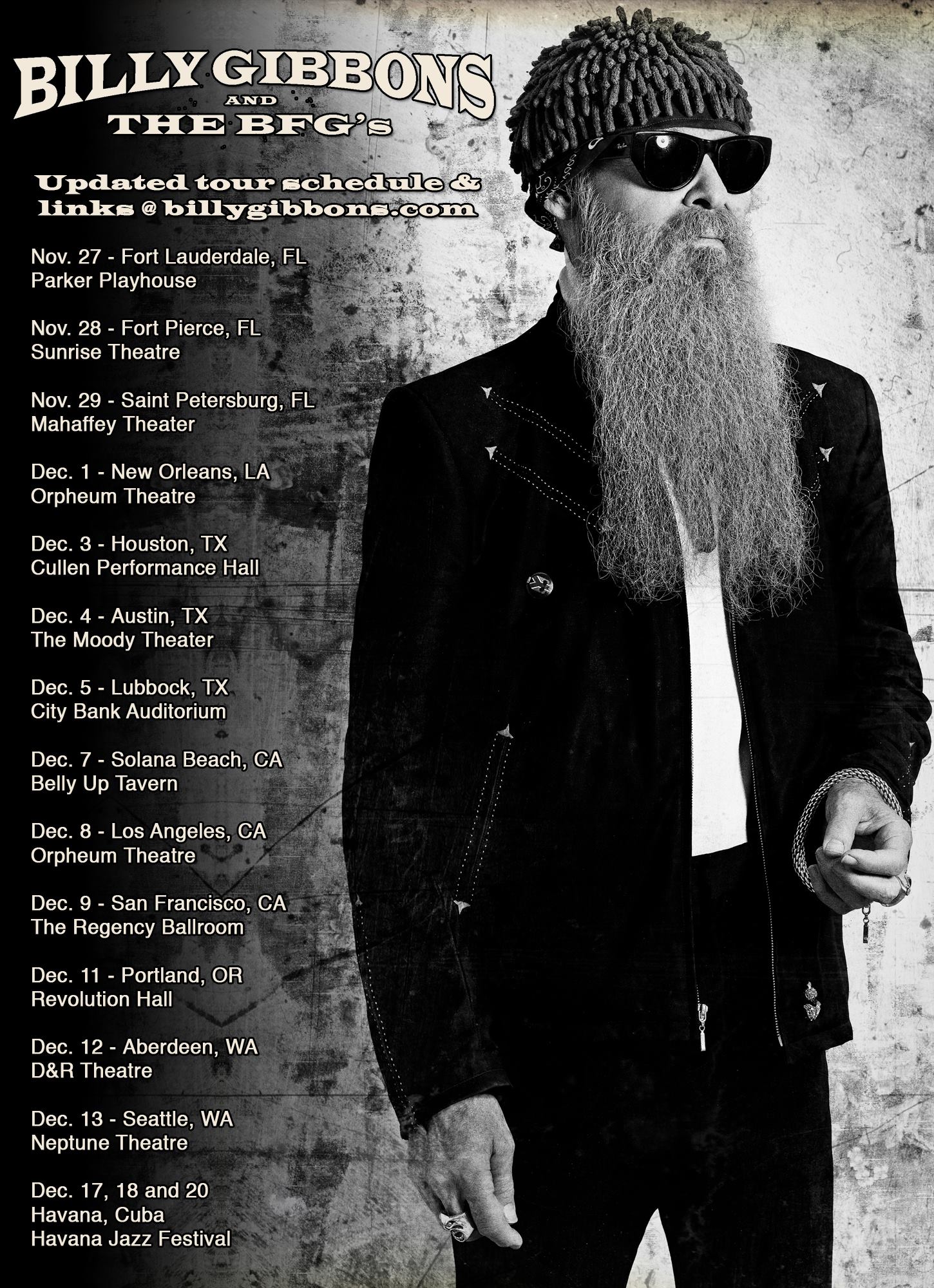 ZZ - Hope you can catch Billy F Gibbons & The BFGs on tour to