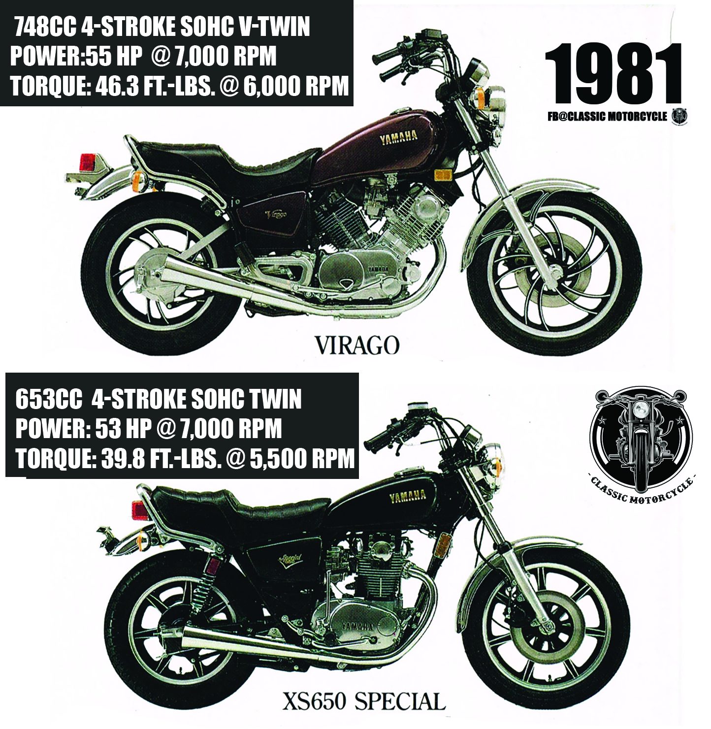 Classic black Yamaha Maxim motorcycle has a four-cylinder air