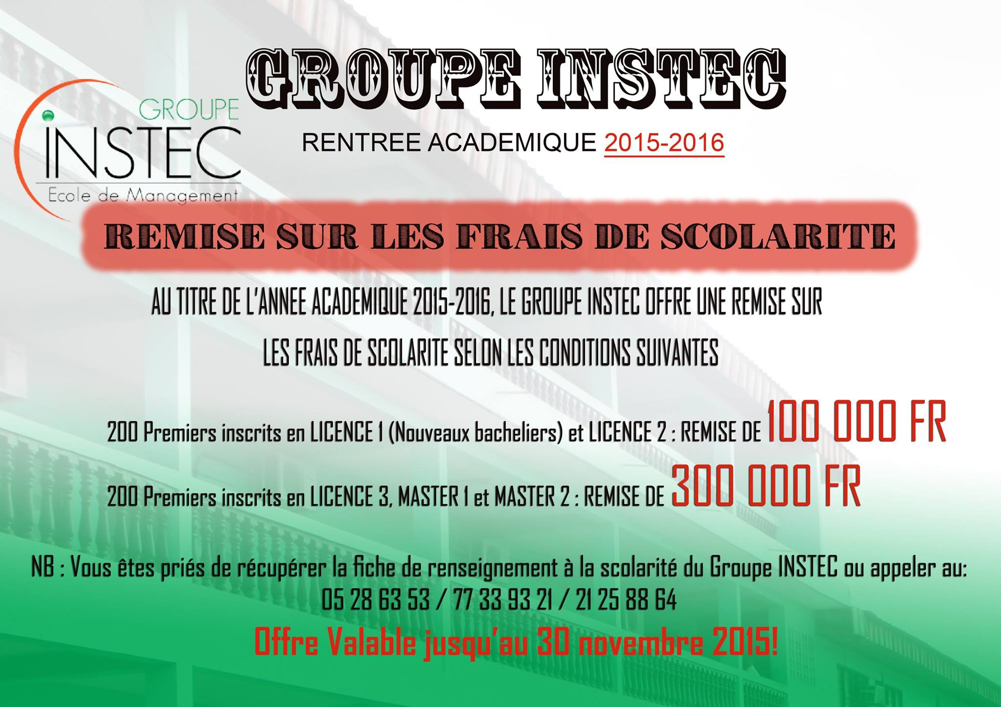 Groupe INSTEC - REMISE SUR LES FRAIS DE SCOLARITE POUR LES 200 PREMIERS ...