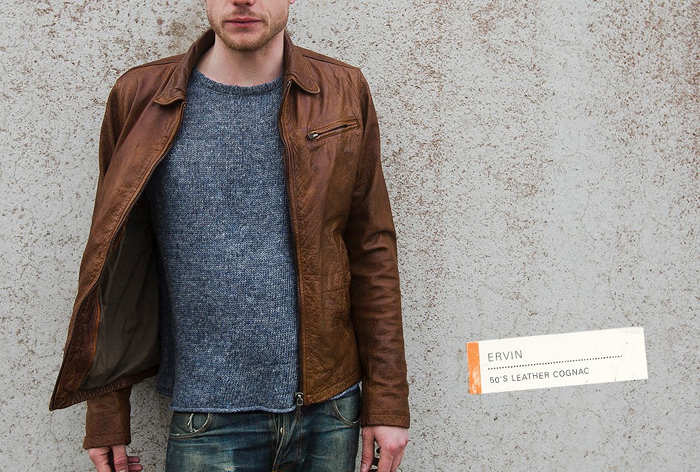 ヌーディージーンズ ERVIN レザージャケット Nudie - The Ervin 50's is a classic cut, deep cognac colored