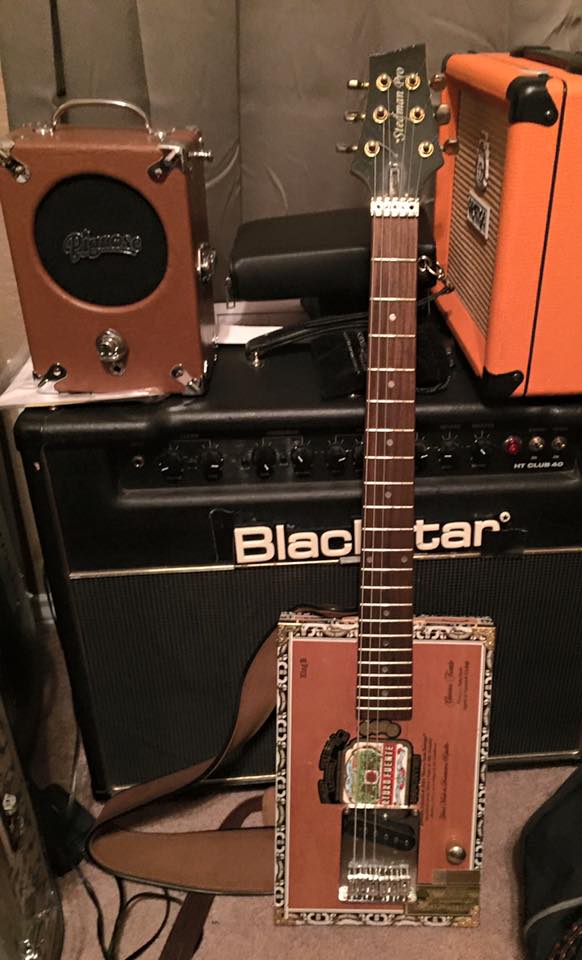 Cecil Whittaker's pizza box turned into an electric guitar