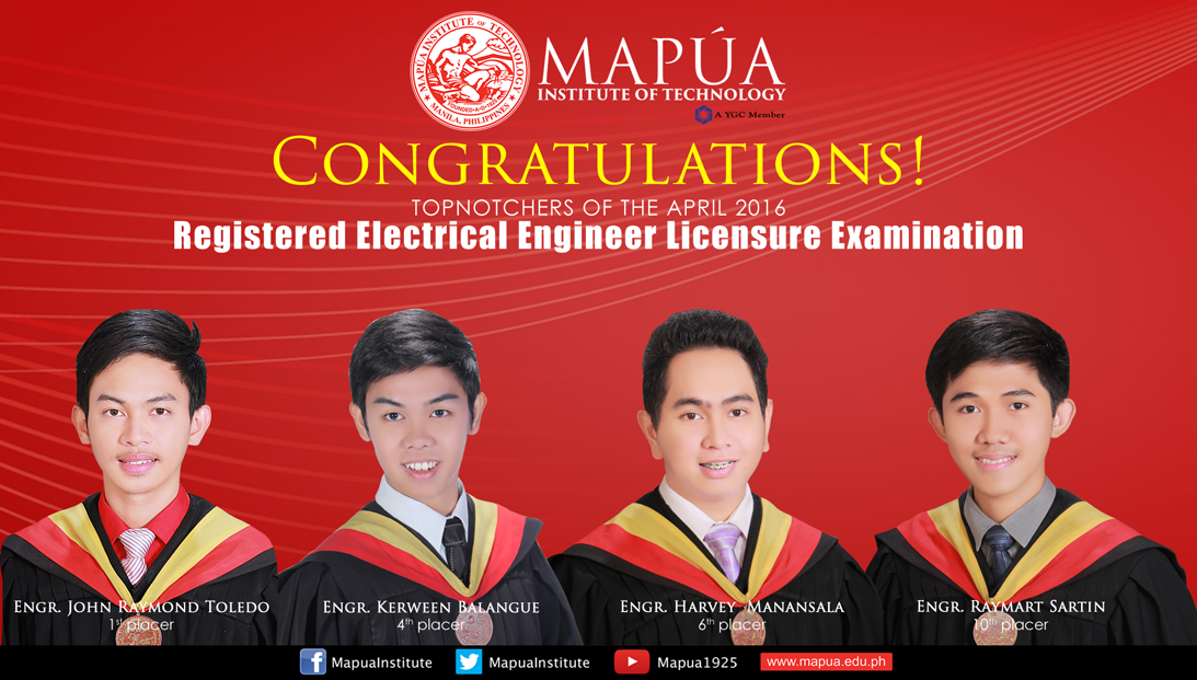 Mapúa - Congratulations to the topnotch Mapúan electrical engineers! # ...