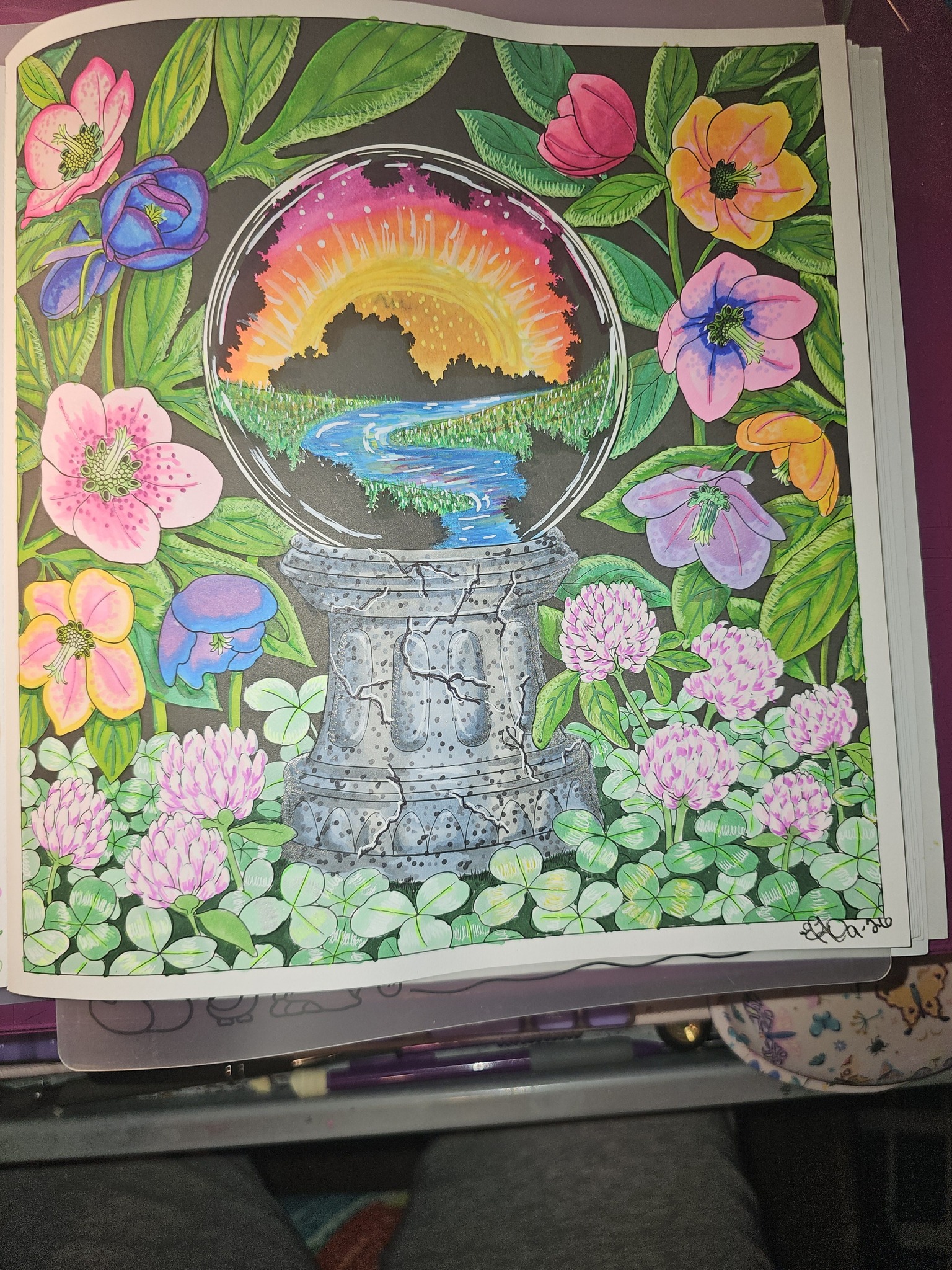 First colored picture in Floriographic Secret Garden coloring book