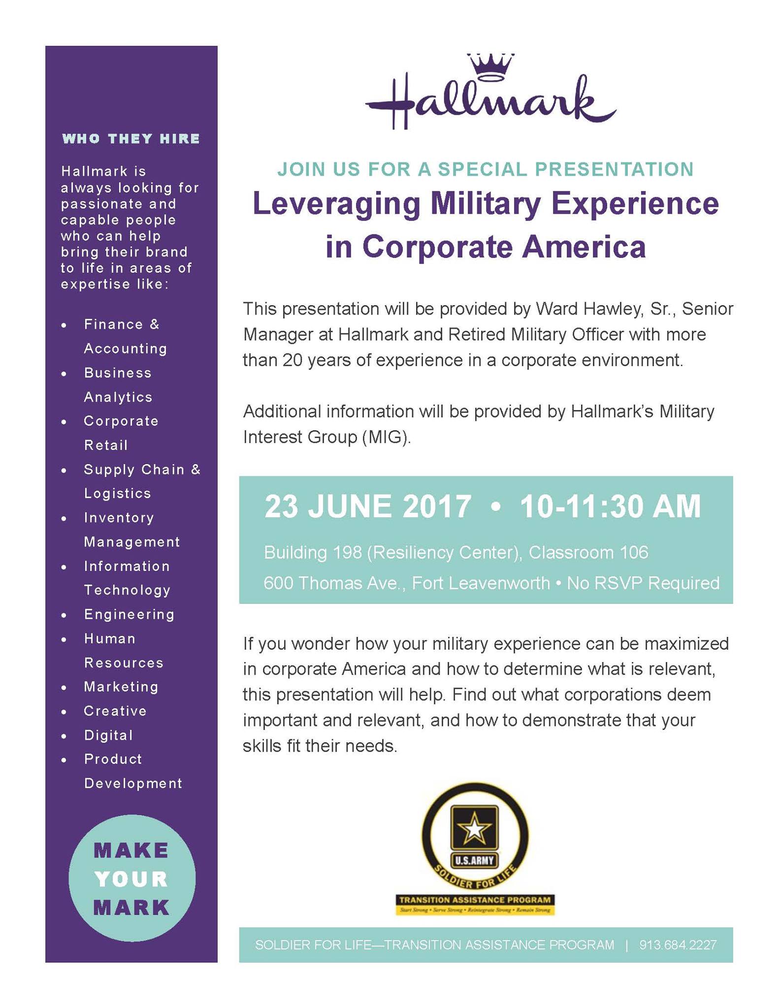 Fort Leavenworth - “Leveraging Military Experience in Corporate America ...