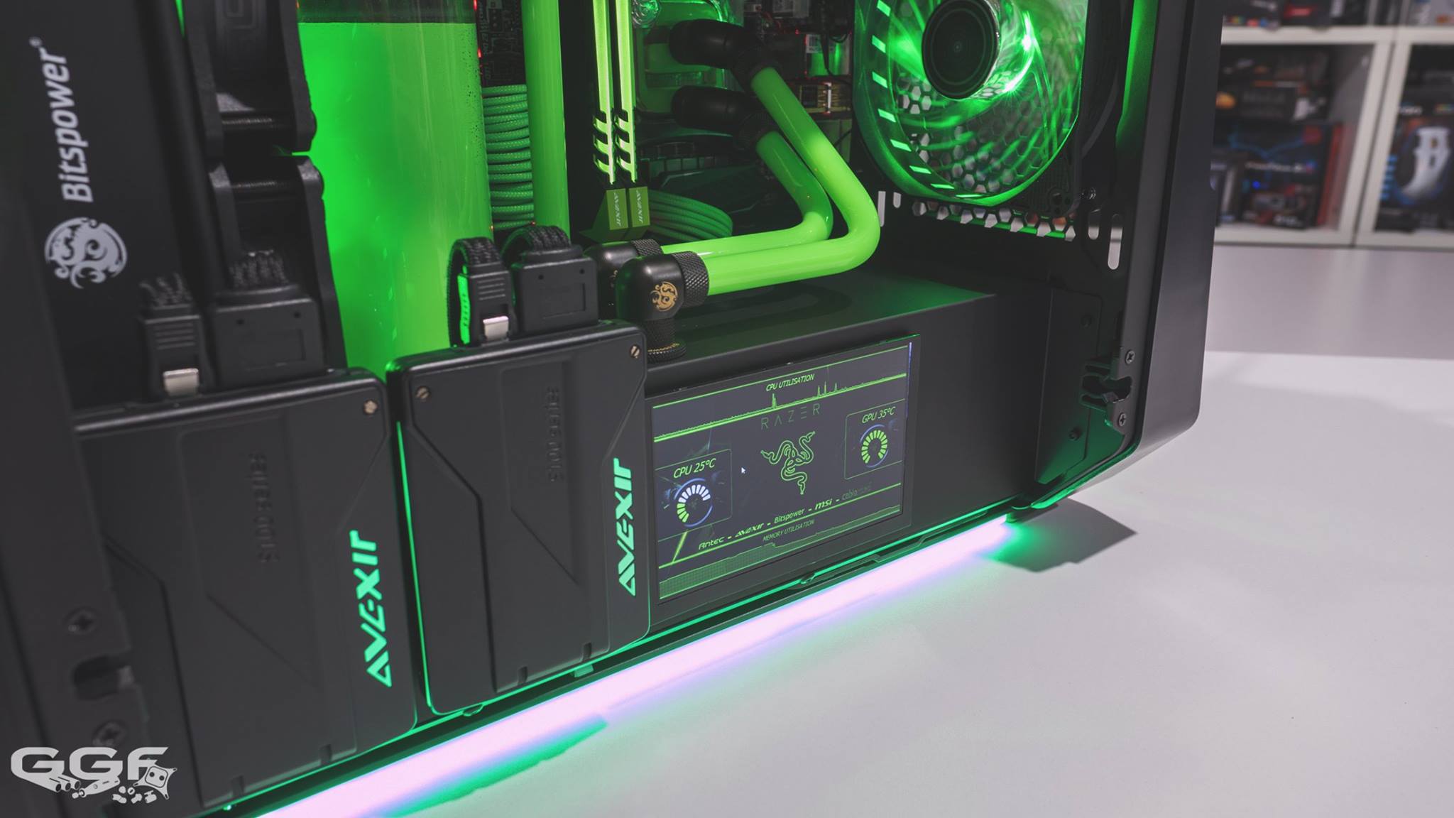 Antec Razer cube gaming PC build with green theme