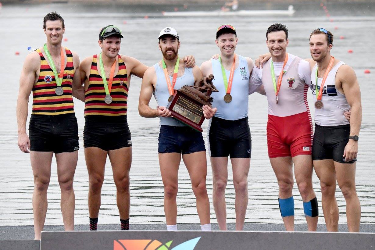 Rowing - Podium finishers of the Open Men's Coxless Pair, with the Ted ...